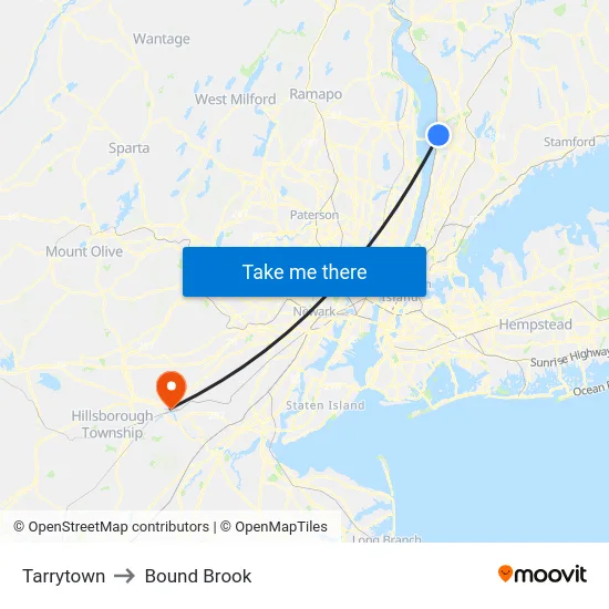 Tarrytown to Bound Brook map