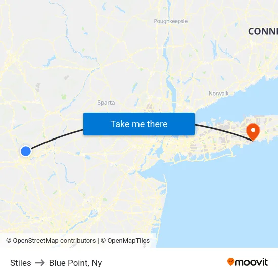 Stiles to Blue Point, Ny map