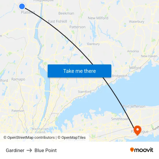 Gardiner to Blue Point map