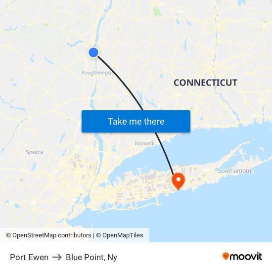 Port Ewen to Blue Point, Ny map