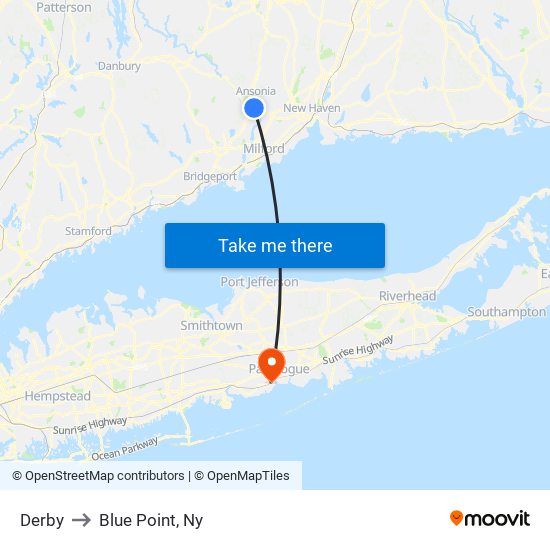 Derby to Blue Point, Ny map