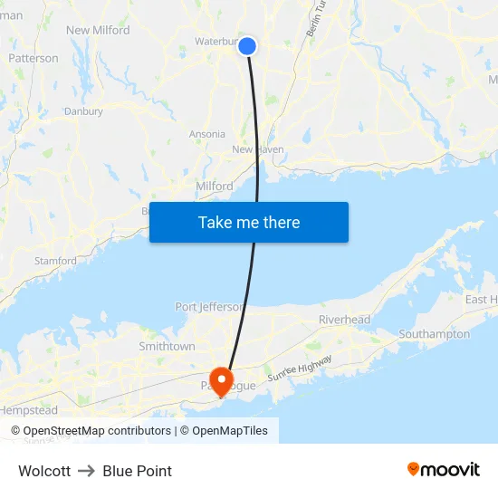 Wolcott to Blue Point map