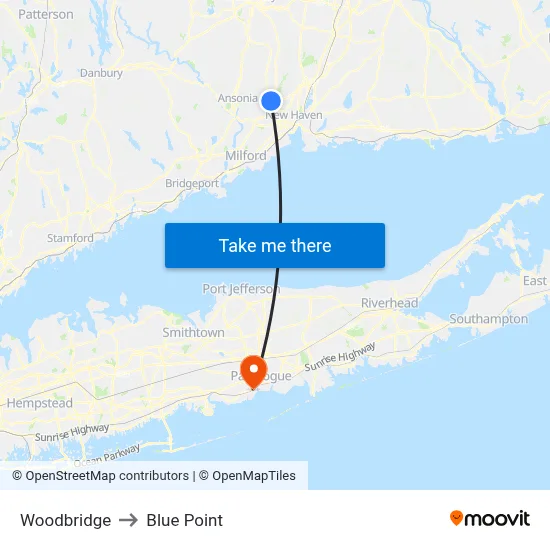 Woodbridge to Blue Point map
