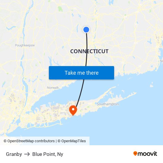 Granby to Blue Point, Ny map