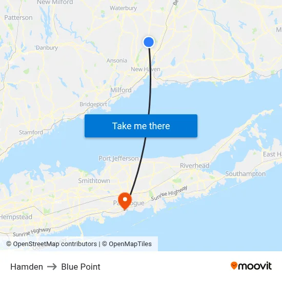Hamden to Blue Point map