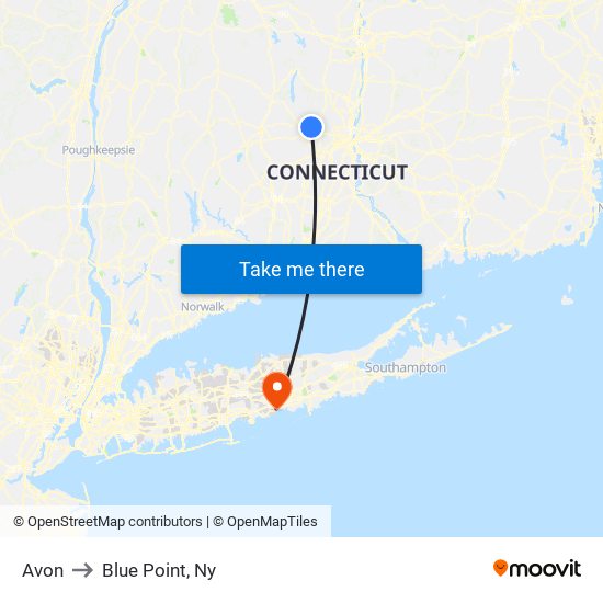 Avon to Blue Point, Ny map