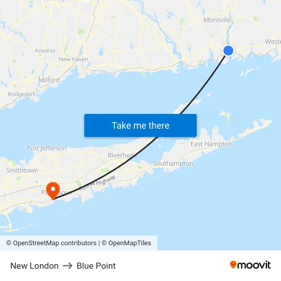 New London to Blue Point map