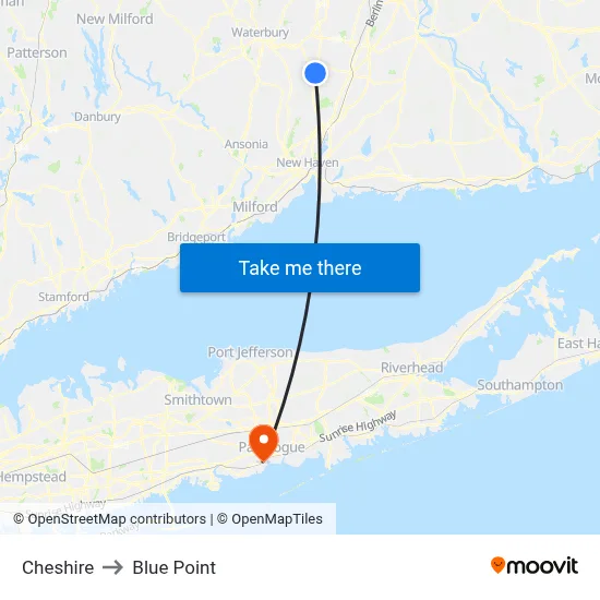 Cheshire to Blue Point map