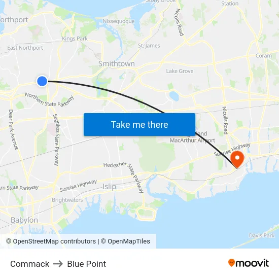 Commack to Blue Point map
