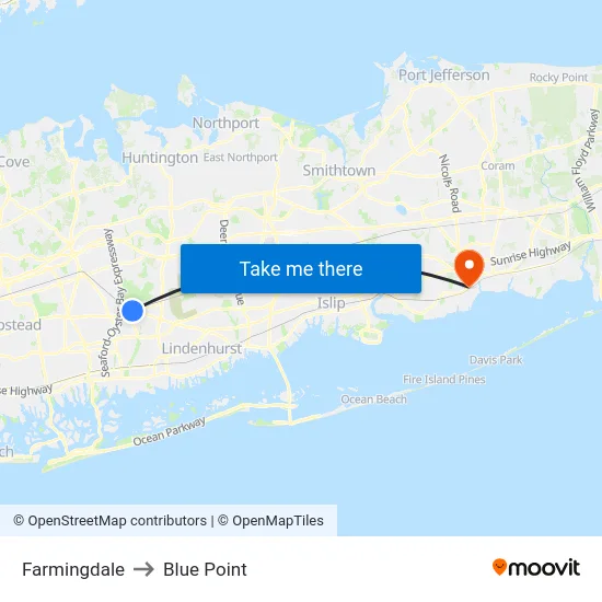 Farmingdale to Blue Point map