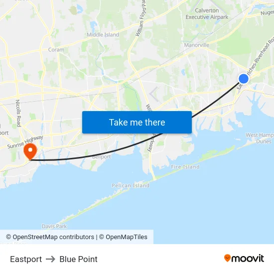 Eastport to Blue Point map
