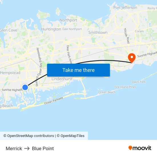 Merrick to Blue Point map