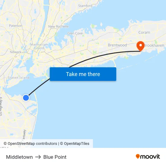 Middletown to Blue Point map