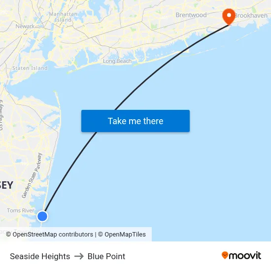 Seaside Heights to Blue Point map