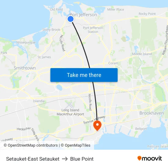 Setauket-East Setauket to Blue Point map