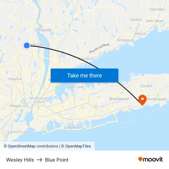 Wesley Hills to Blue Point map