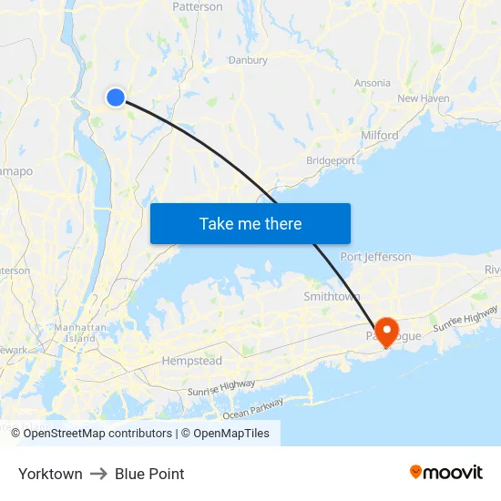 Yorktown to Blue Point map