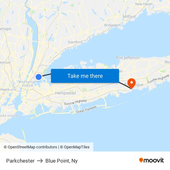 Parkchester to Blue Point, Ny map
