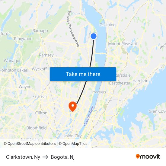 Clarkstown, Ny to Bogota, Nj map