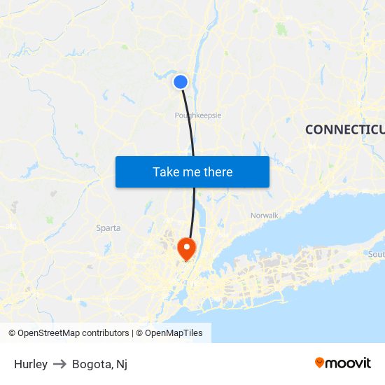 Hurley to Bogota, Nj map