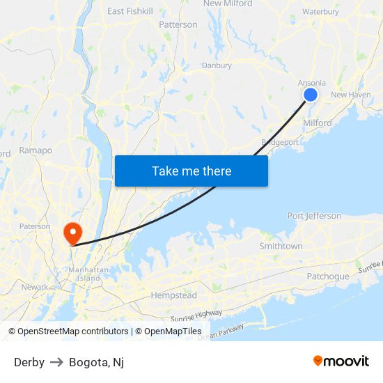 Derby to Bogota, Nj map