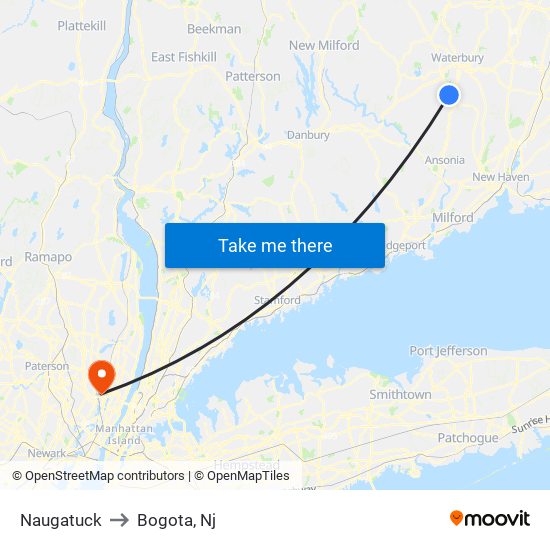 Naugatuck to Bogota, Nj map