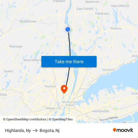 Highlands, Ny to Bogota, Nj map