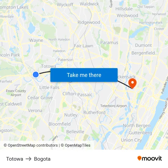 Totowa to Bogota map