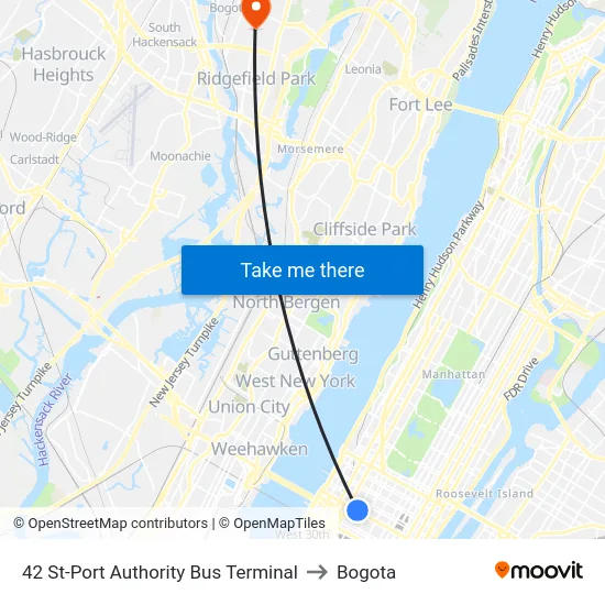 42 St-Port Authority Bus Terminal to Bogota map