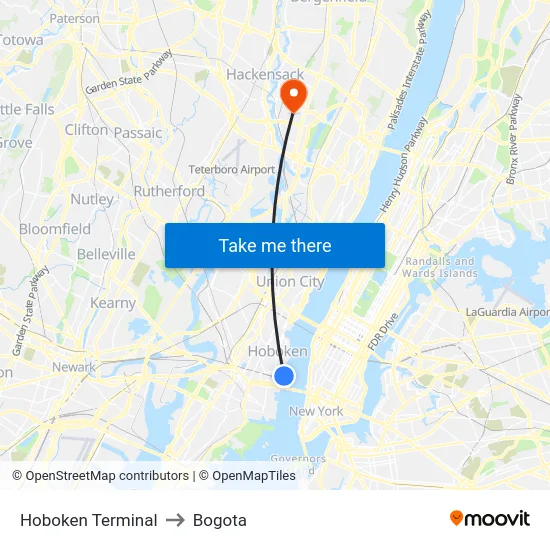 Hoboken Terminal to Bogota map