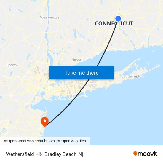 Wethersfield to Bradley Beach, Nj map