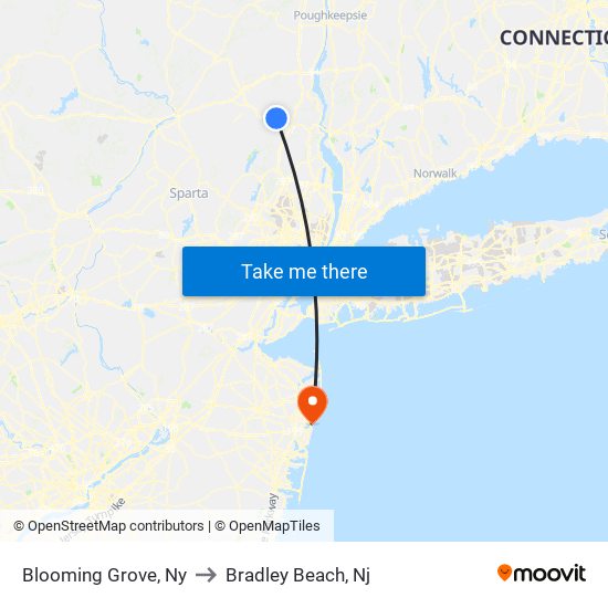 Blooming Grove, Ny to Bradley Beach, Nj map