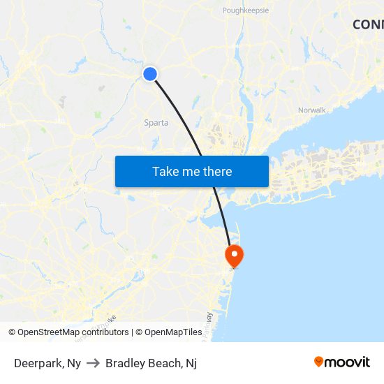 Deerpark, Ny to Bradley Beach, Nj map