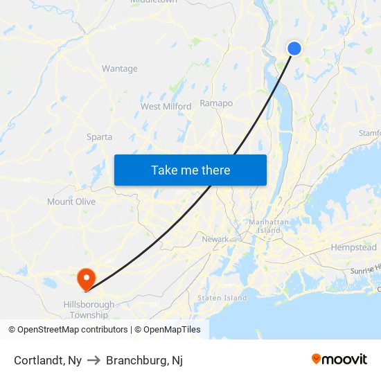 Cortlandt, Ny to Branchburg, Nj map