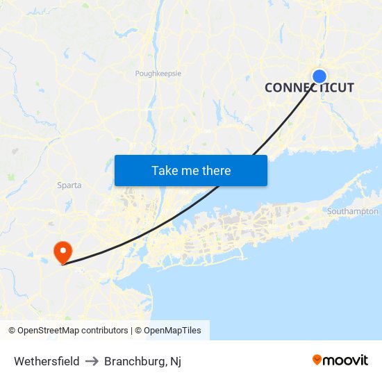 Wethersfield to Branchburg, Nj map