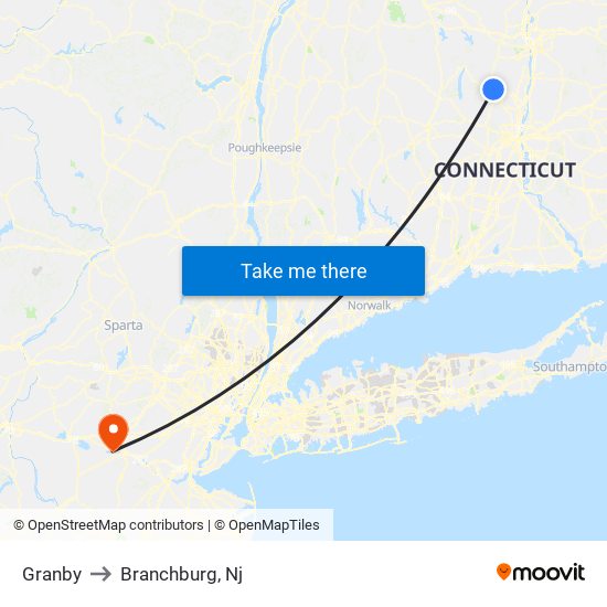 Granby to Branchburg, Nj map