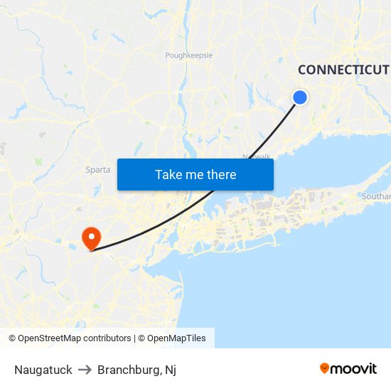 Naugatuck to Branchburg, Nj map