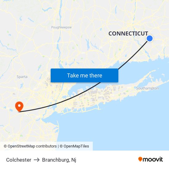 Colchester to Branchburg, Nj map