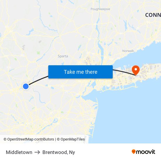 Middletown to Brentwood, Ny map