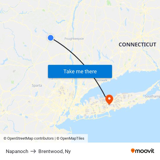 Napanoch to Brentwood, Ny map