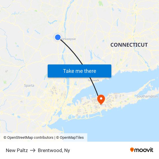 New Paltz to Brentwood, Ny map