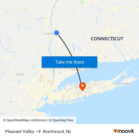 Pleasant Valley to Brentwood, Ny map