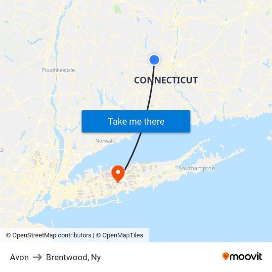 Avon to Brentwood, Ny map