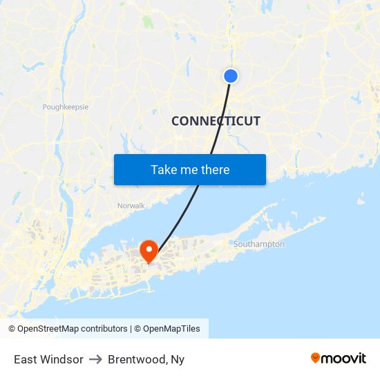 East Windsor to Brentwood, Ny map