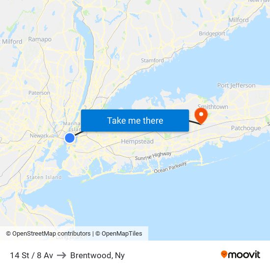 14 St / 8 Av to Brentwood, Ny map