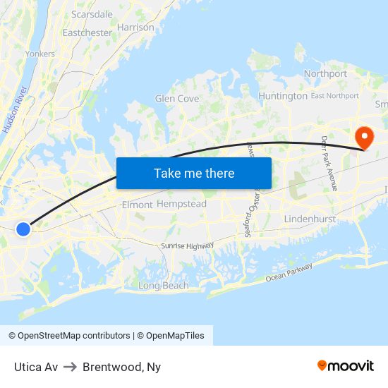 Utica Av to Brentwood, Ny map