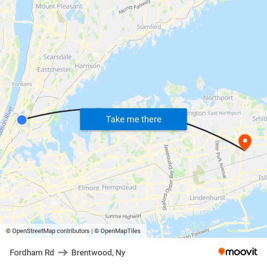 Fordham Rd to Brentwood, Ny map