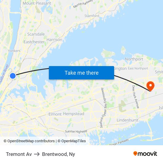 Tremont Av to Brentwood, Ny map