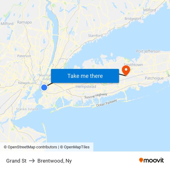 Grand St to Brentwood, Ny map