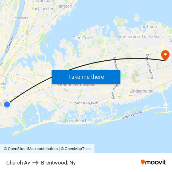 Church Av to Brentwood, Ny map